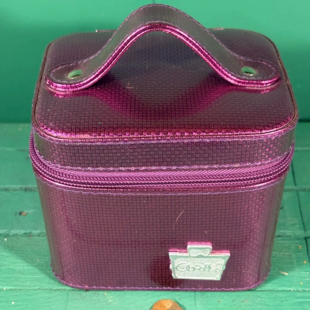 Caboodles Go Getter Small Purple Train Case Polka Dots and Mirror Inside